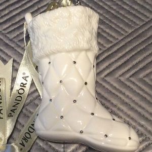Pandora white and silver fine porcelain Christmas stocking.